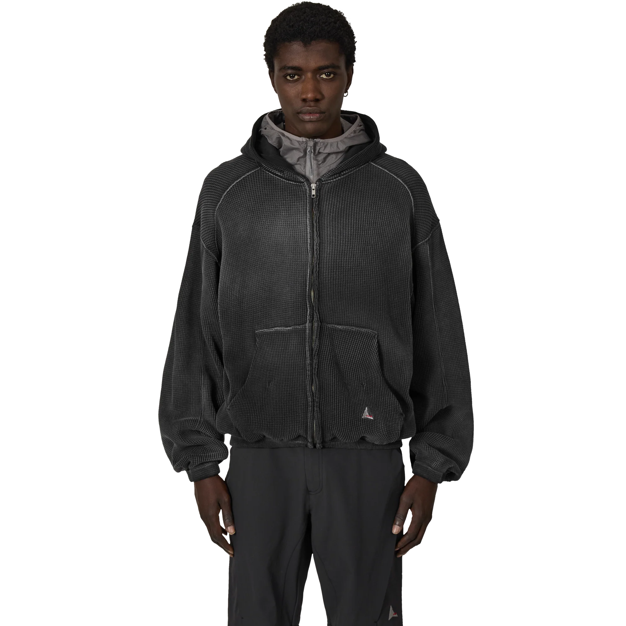 ROA Bee Sun Faded Waffle Zip Up Hoodie Black RBMW0513FA340
