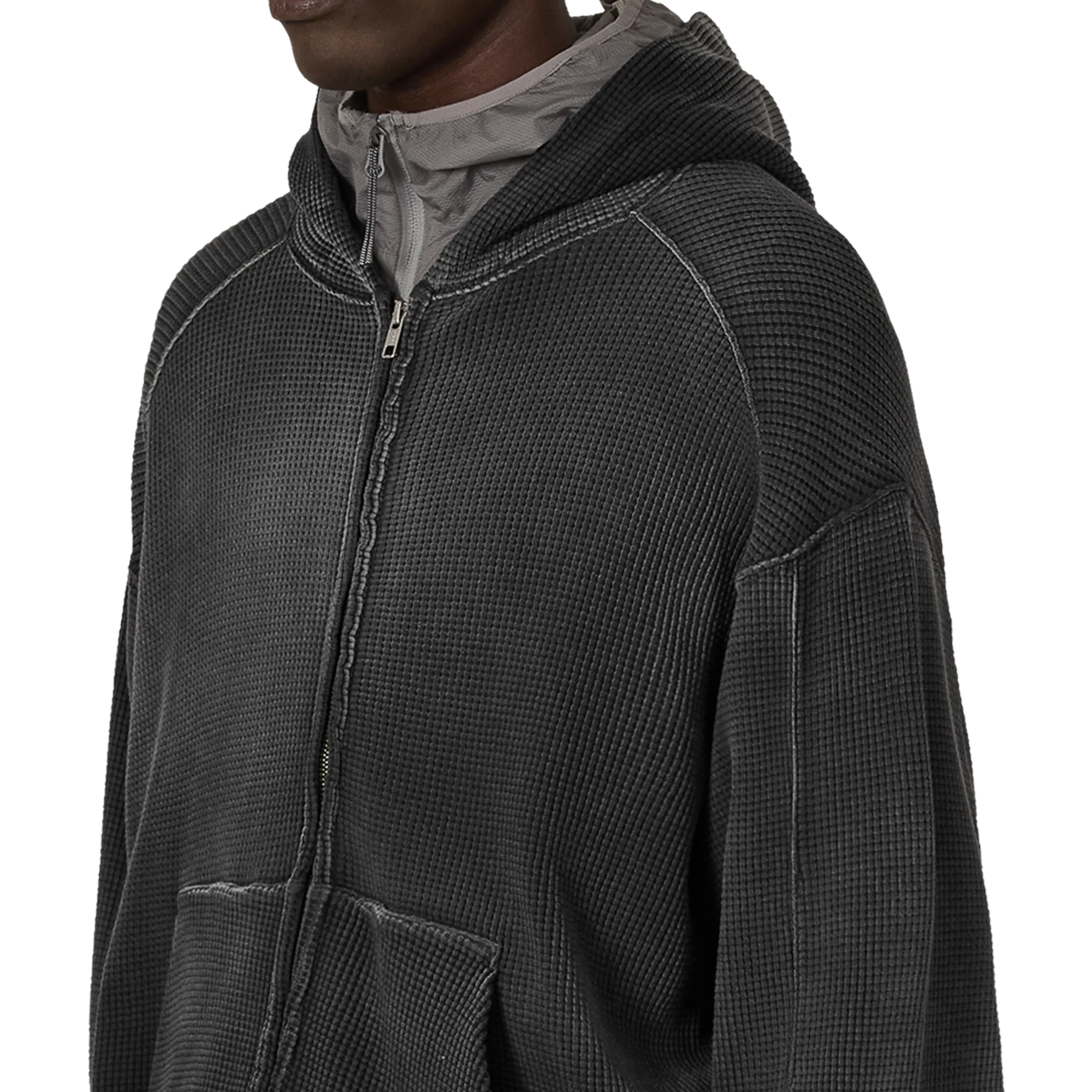 ROA Bee Sun Faded Waffle Zip Up Hoodie Black RBMW0513FA340