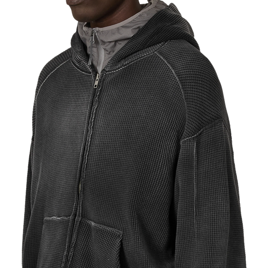 ROA Bee Sun Faded Waffle Zip Up Hoodie Black RBMW0513FA340