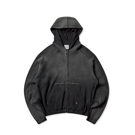 ROA Bee Sun Faded Waffle Zip Up Hoodie Black RBMW0513FA340