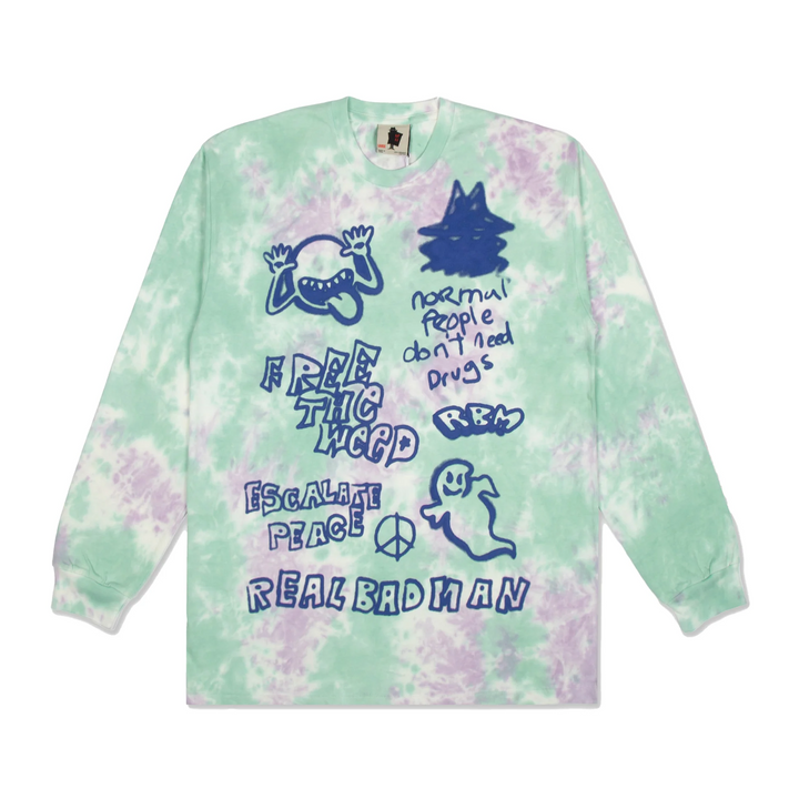 Real Bad Man Youth Party LS Tee Green Tie Dye