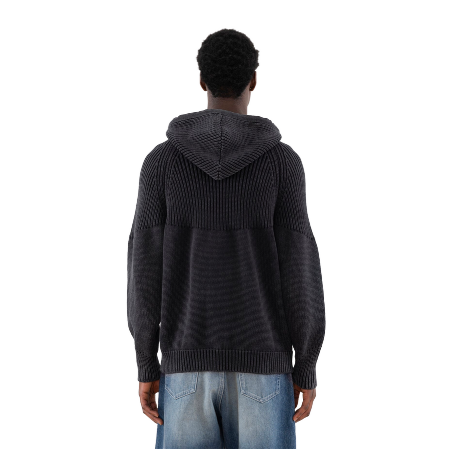 Patta Ribbed Knitted Zip Up Hooded Sweater Black