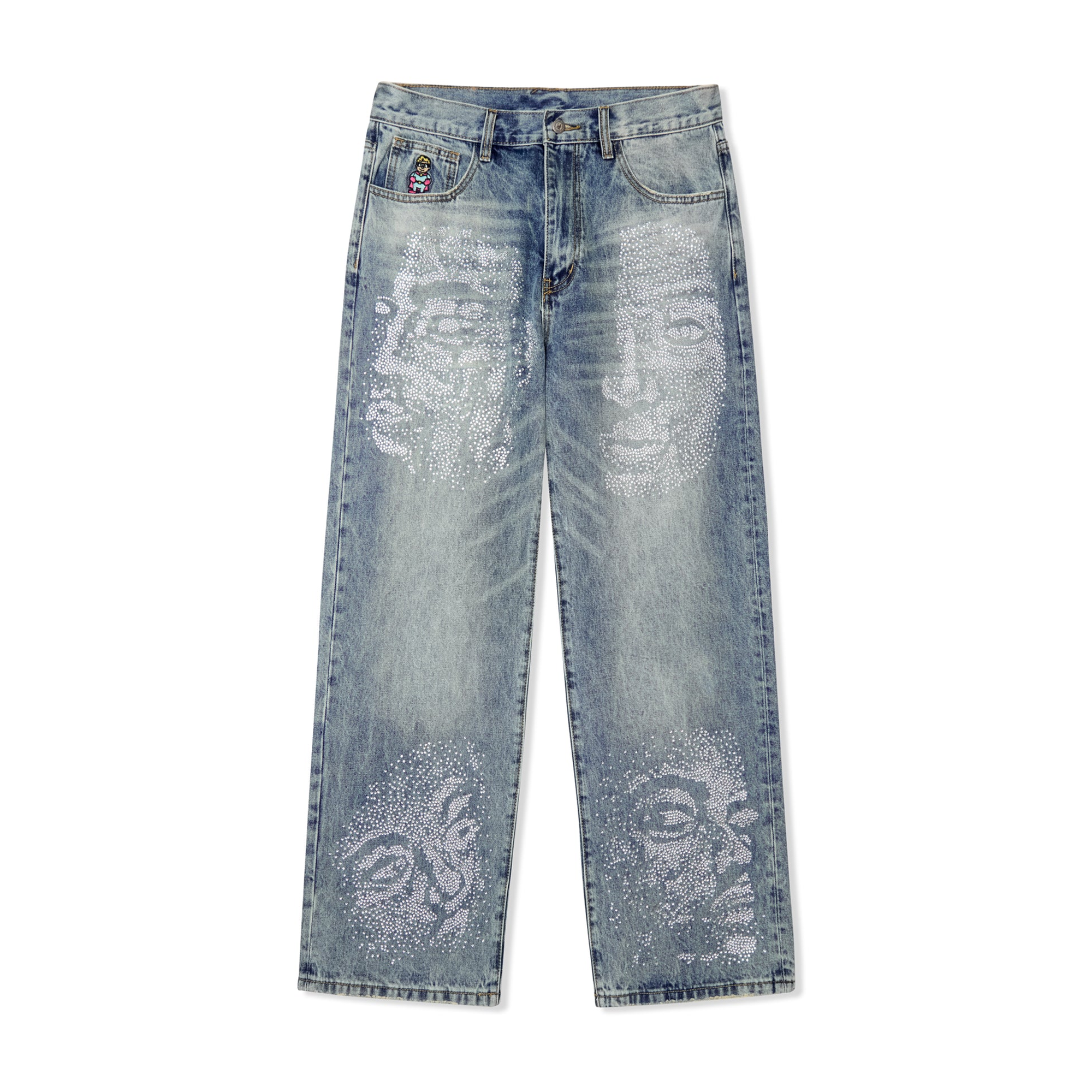 Kidsuper Rhinestone Face Jeans Blue SS25-PT-23