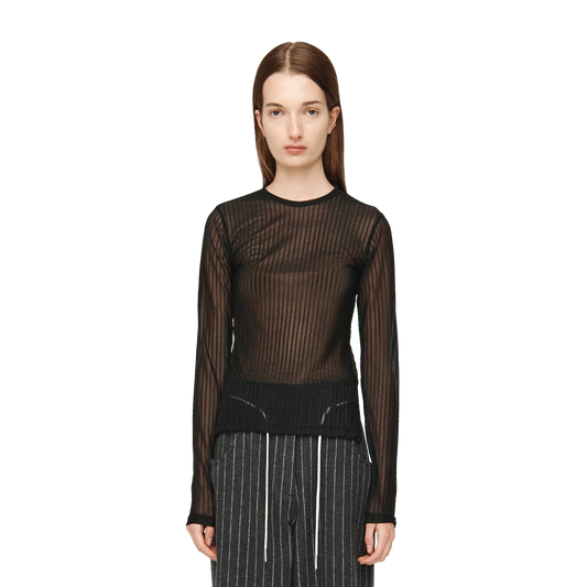 Song For The Mute Women's Fitted L/S Pleated Mesh Black