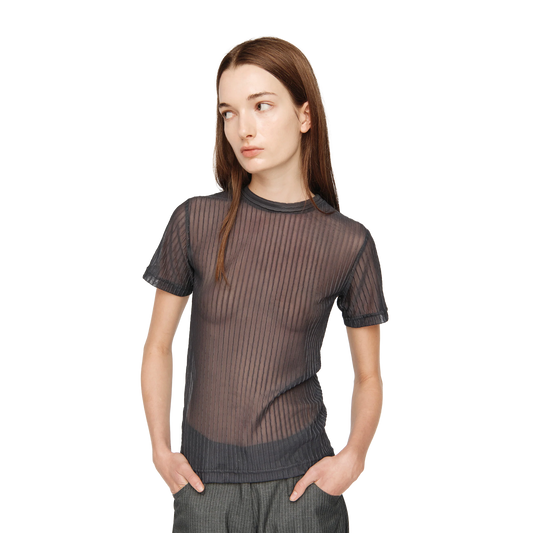 Song For The Mute Women's Slim T-Shirt Pleated Mesh Charcoal