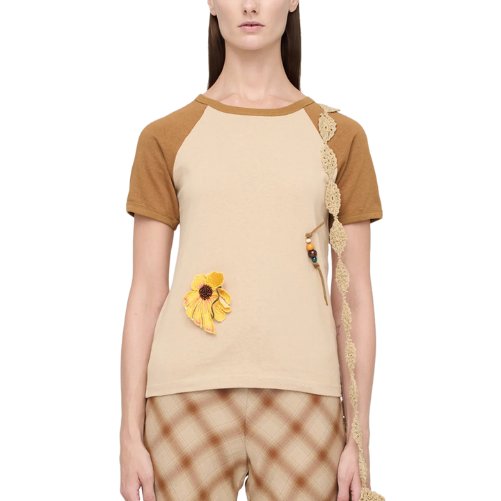 Song For The Mute Women's "Flower" Raglan Slim Tee Nude
