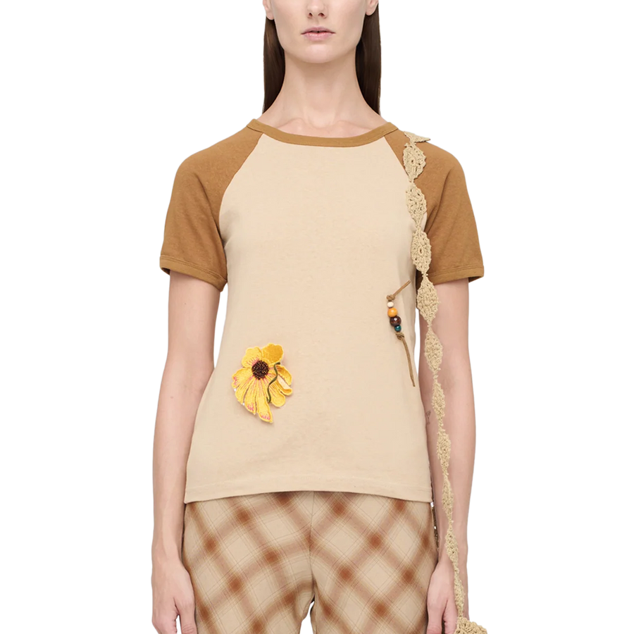 Song For The Mute Women's "Flower" Raglan Slim Tee Nude