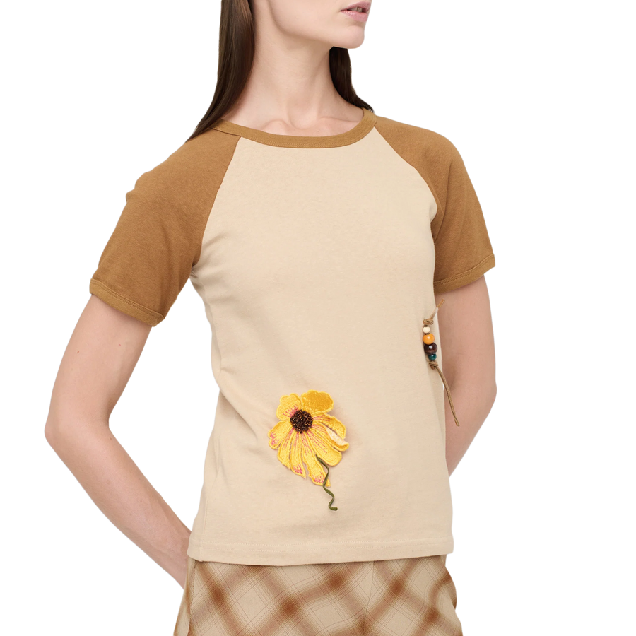 Song For The Mute Women's "Flower" Raglan Slim Tee Nude