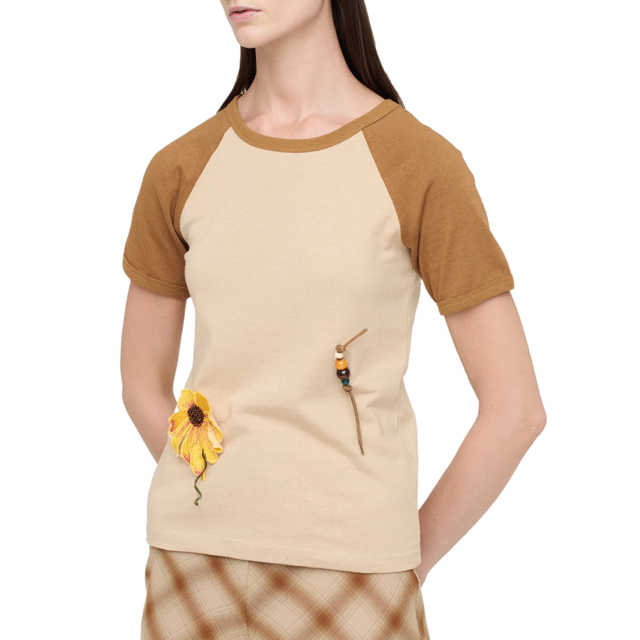 Song For The Mute Women's "Flower" Raglan Slim Tee Nude