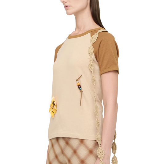 Song For The Mute Women's "Flower" Raglan Slim Tee Nude