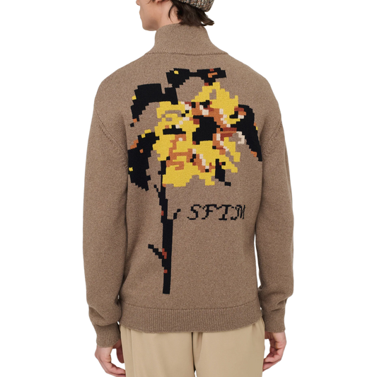 Song For The Mute Zip Up Funnel Cardigan Khaki