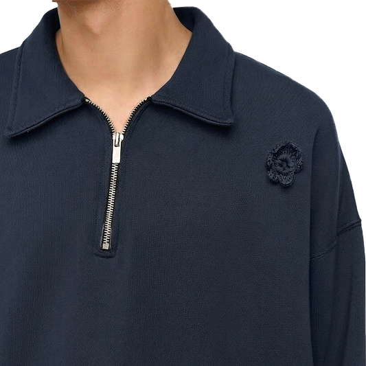 Song For The Mute ''Daisy'' Quarter Zip Jumper Overdye Navy