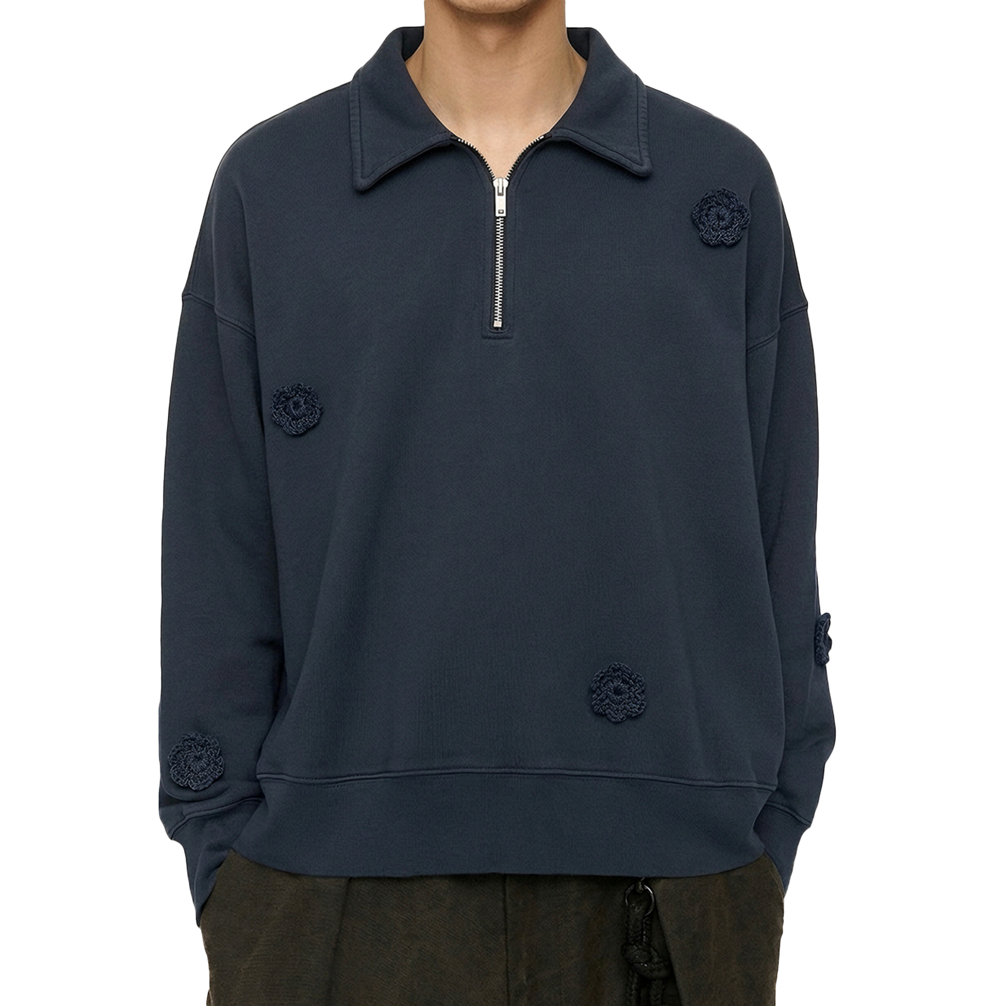 Song For The Mute ''Daisy'' Quarter Zip Jumper Overdye Navy