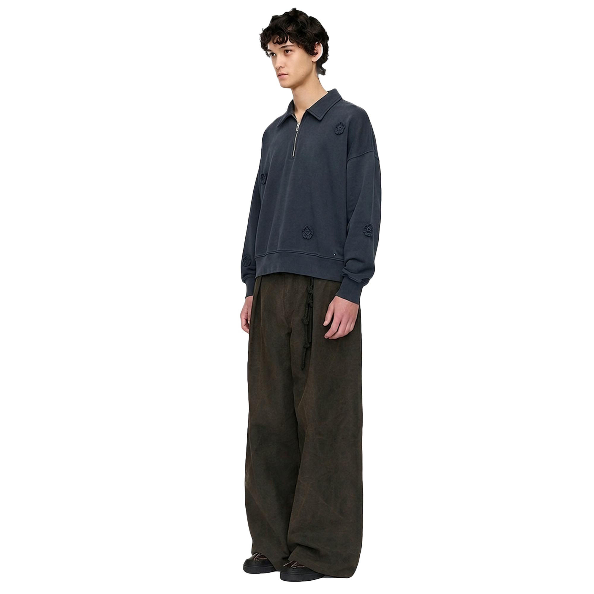 Song For The Mute ''Daisy'' Quarter Zip Jumper Overdye Navy