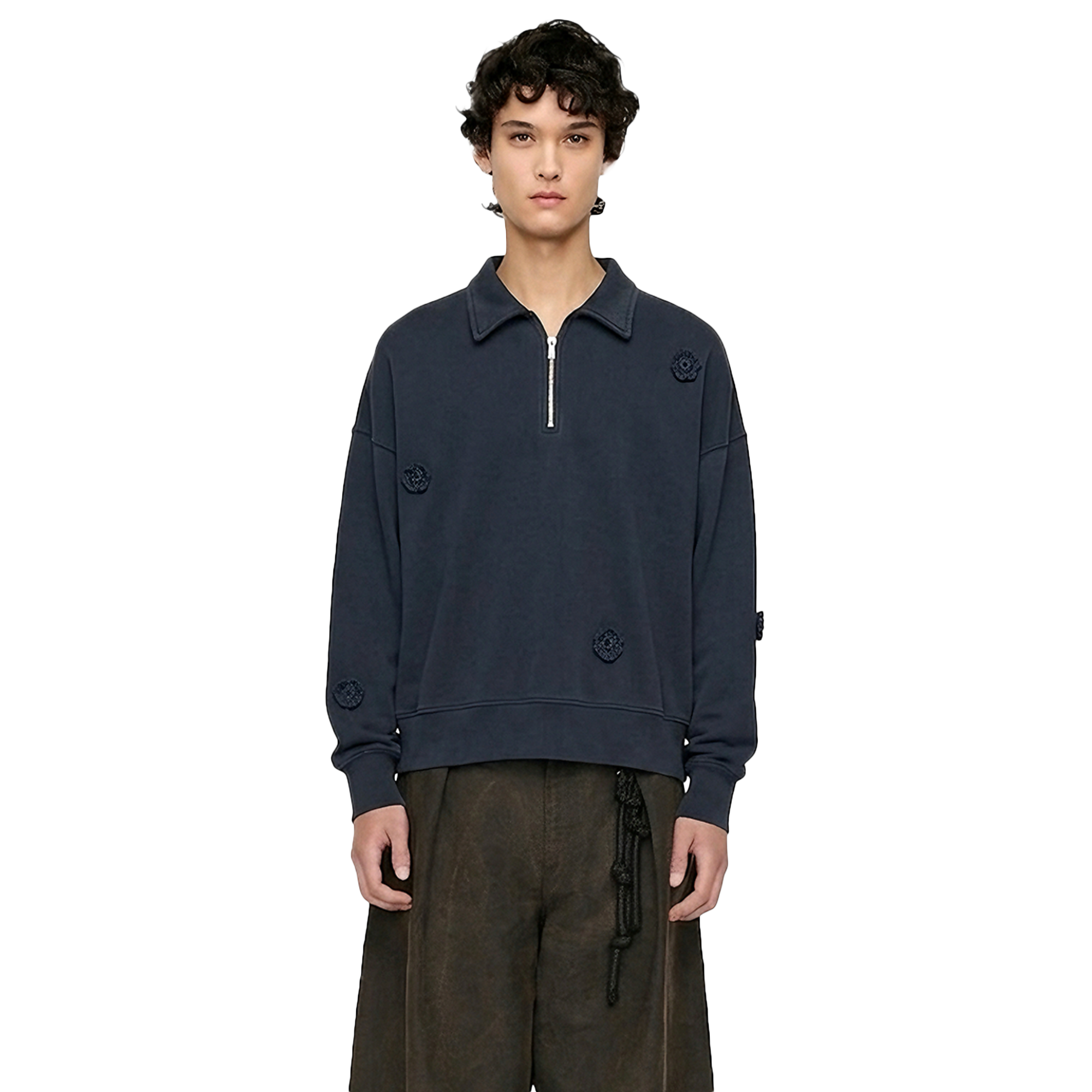 Song For The Mute ''Daisy'' Quarter Zip Jumper Overdye Navy