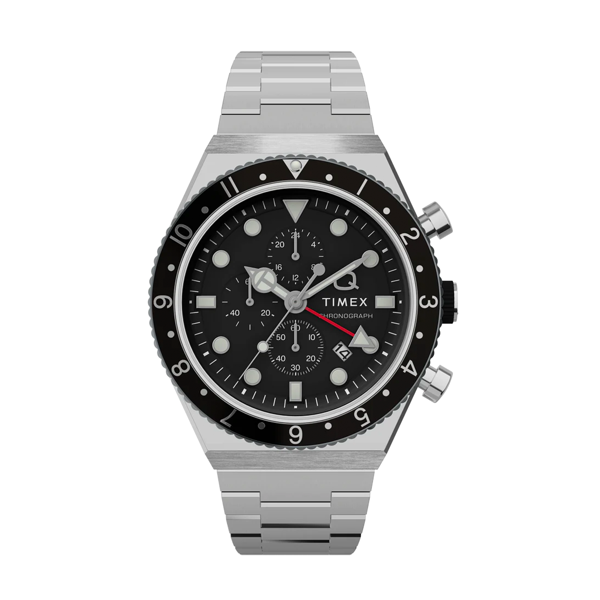 Timex Q 3 Time Zone Chronograph 40mm Stainless Steel Bracelet Watch TW Laced