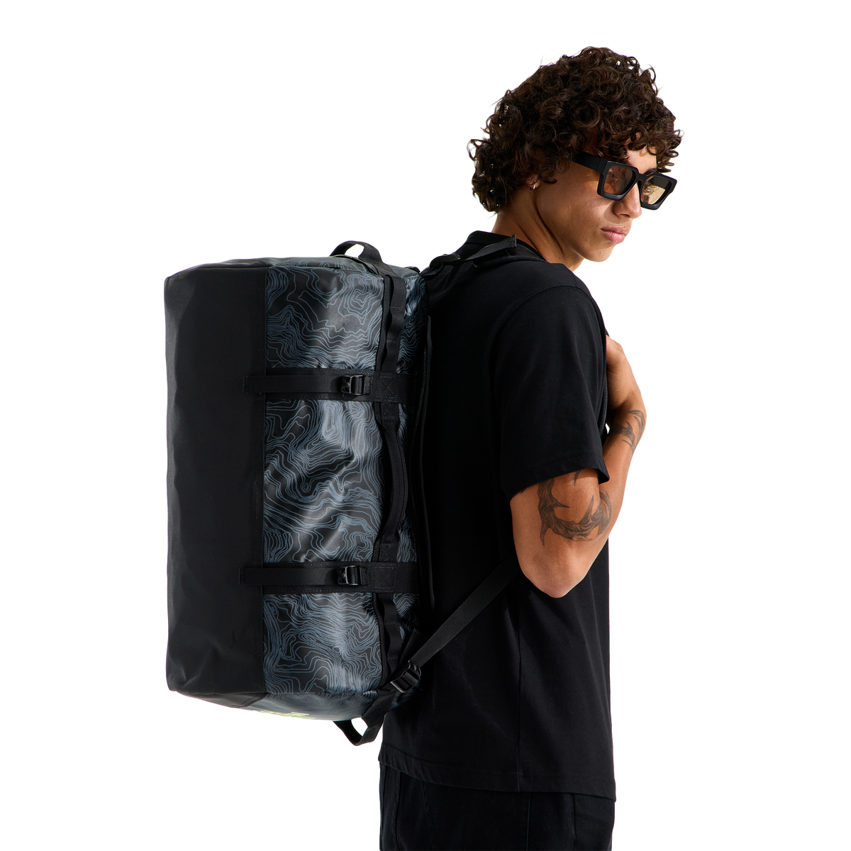 The North Face Basecamp Duffel Small TNF Black Glowing Topo Print