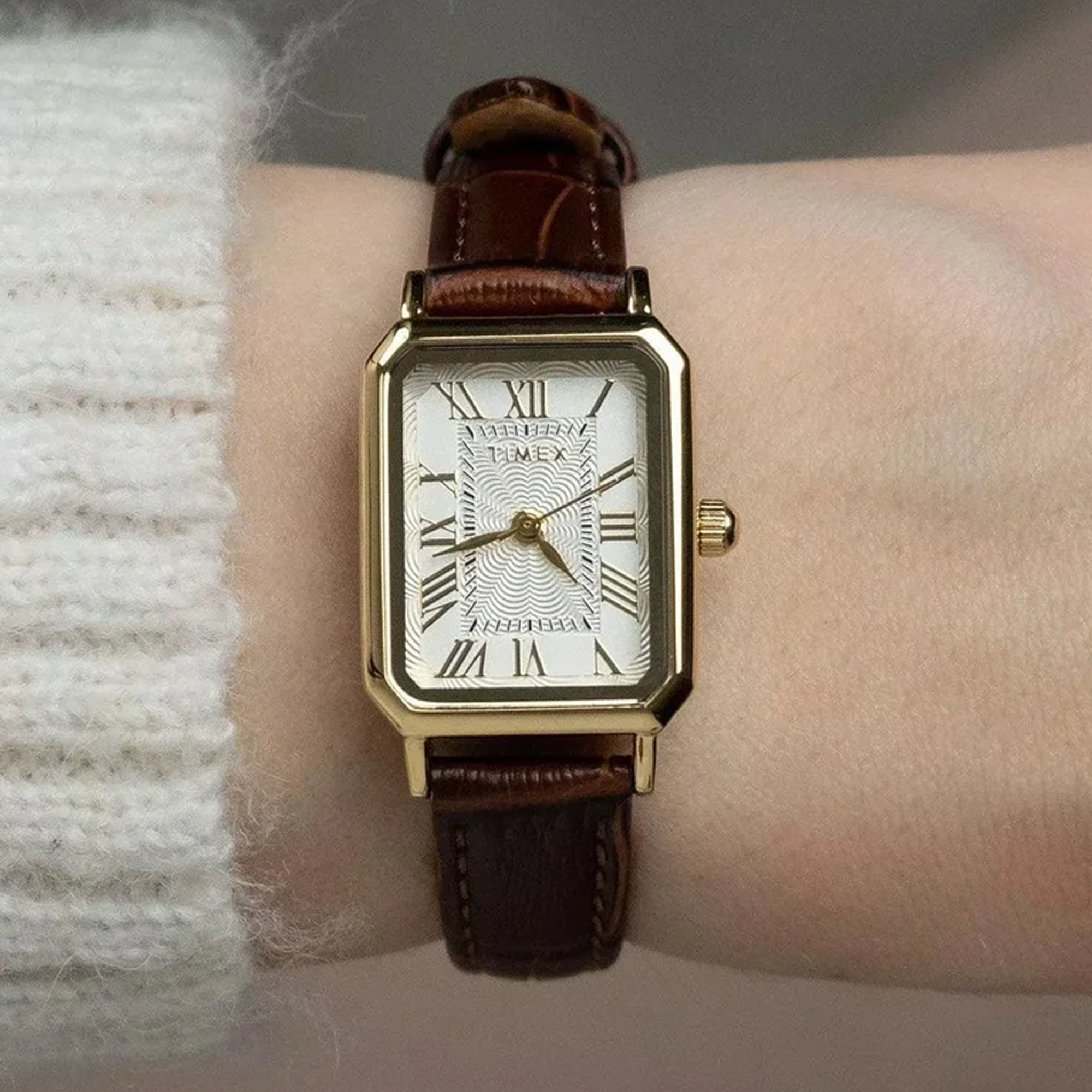 Timex Women's Rectangle Gold Brown Leather TW2Y00900