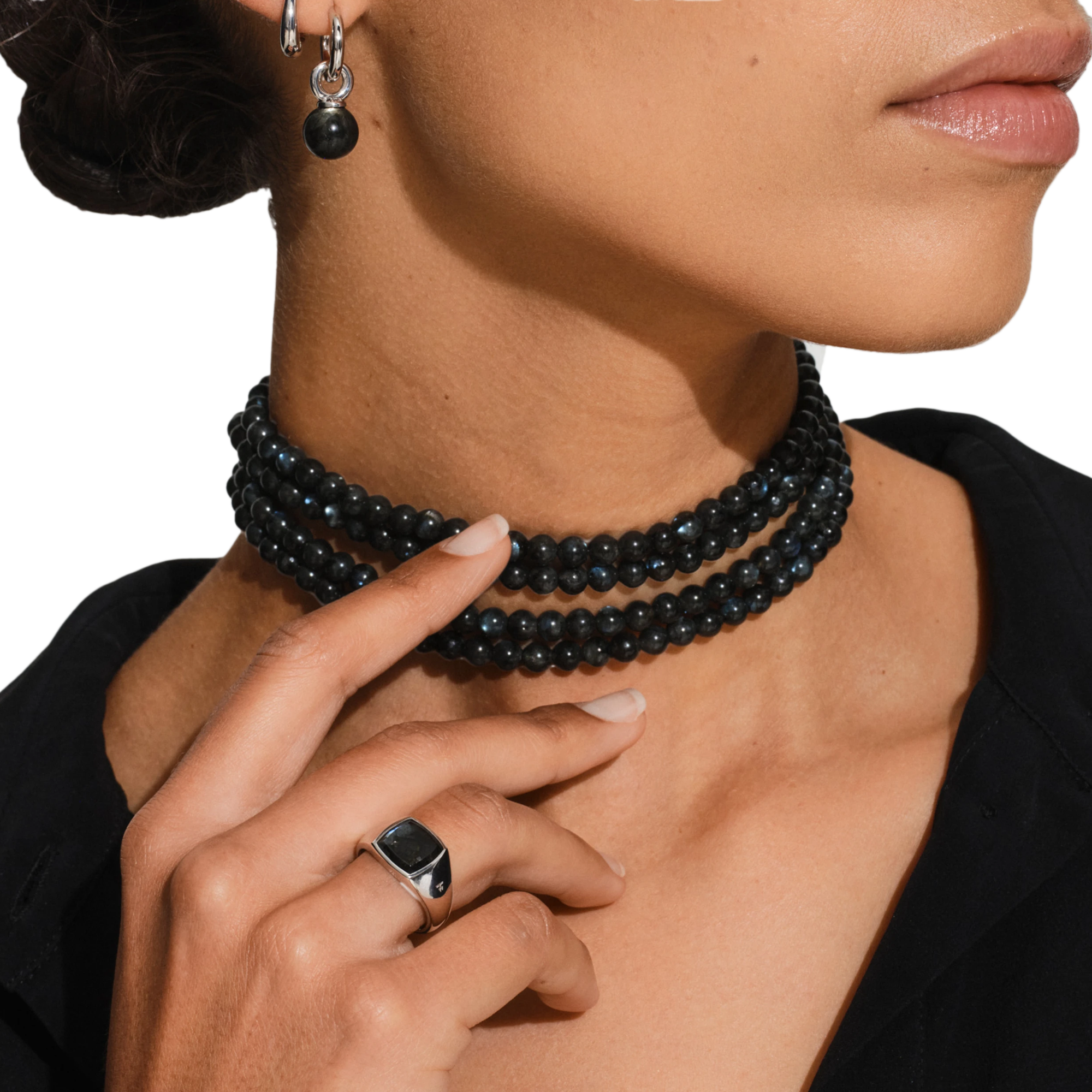 Tom Wood Kay Ring Black Larvikite