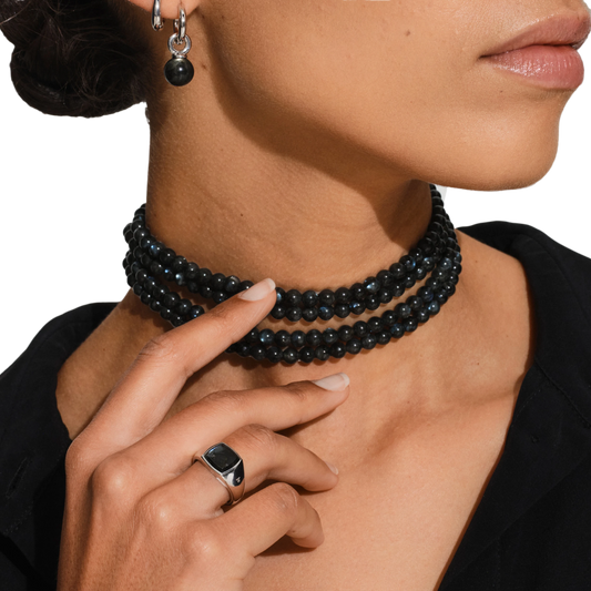 Tom Wood Kay Ring Black Larvikite