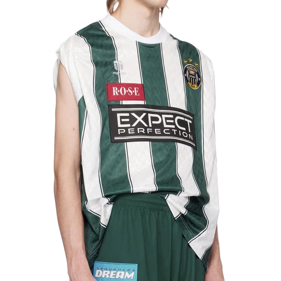Martine Rose Twist Sleeve Football Top White Green Stripe