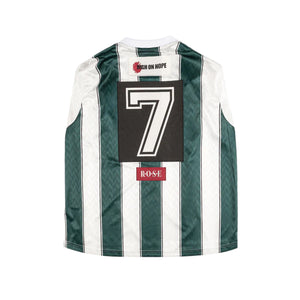 Martine Rose Twist Sleeve Football Top White Green Stripe