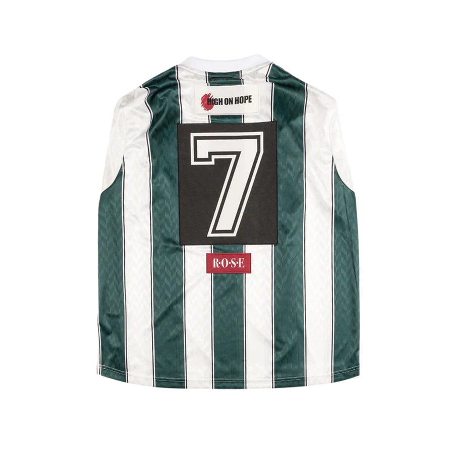 Martine Rose Twist Sleeve Football Top White Green Stripe
