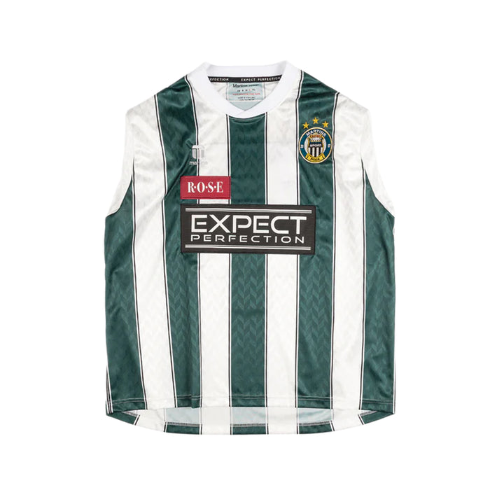 Martine Rose Twist Sleeve Football Top White Green Stripe