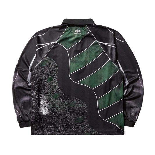 Umbro 95 96 Long Sleeve Polo Dark Green Black