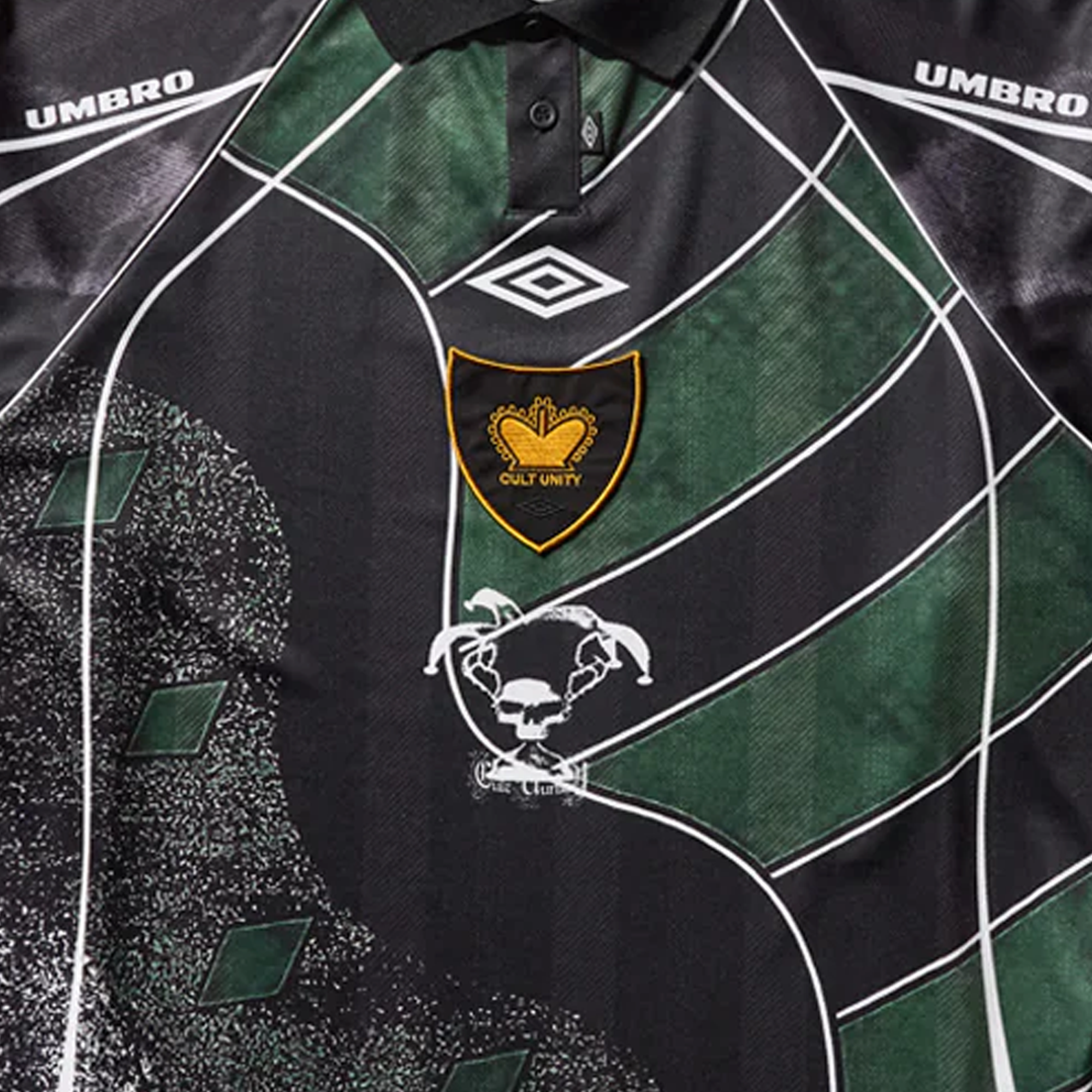 Umbro 95 96 Long Sleeve Polo Dark Green Black