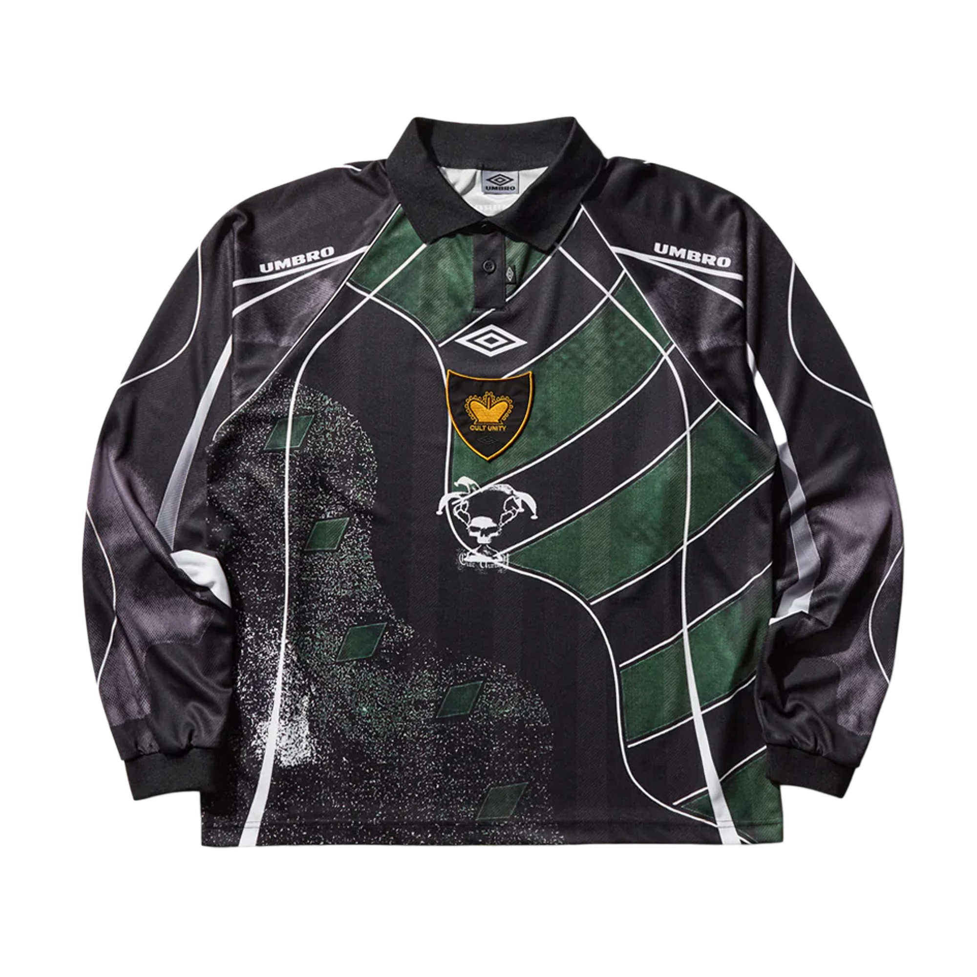 Umbro 95 96 Long Sleeve Polo Dark Green Black