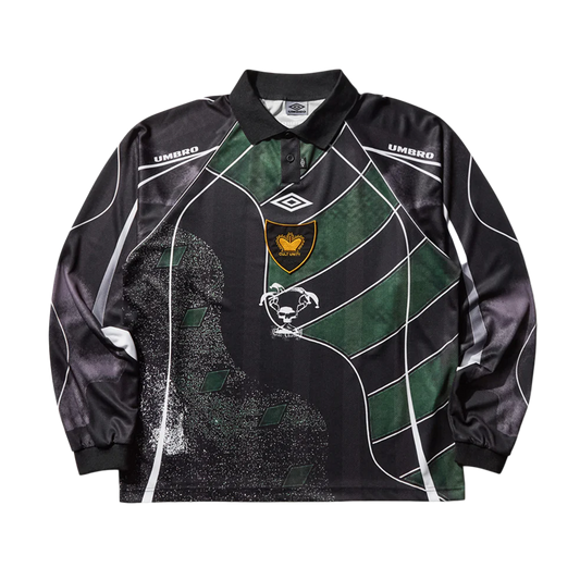Umbro 95 96 Long Sleeve Polo Dark Green Black