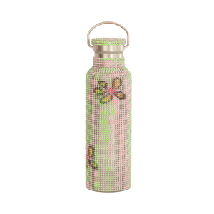 Collina Strada Rhinestone Water Bottle Lime Wavy Flower