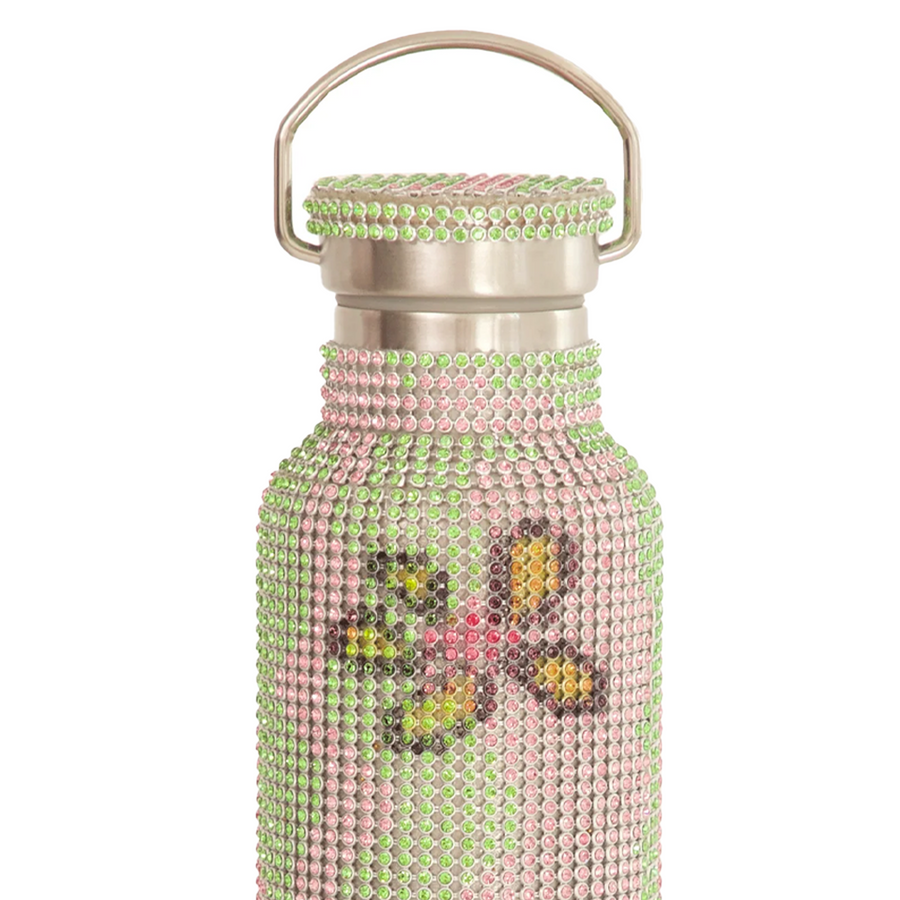 Collina Strada Rhinestone Water Bottle Lime Wavy Flower