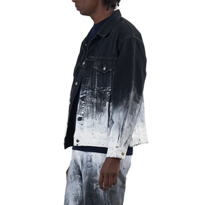 Yoke Hand Painted Denim Trucker Jacket Black