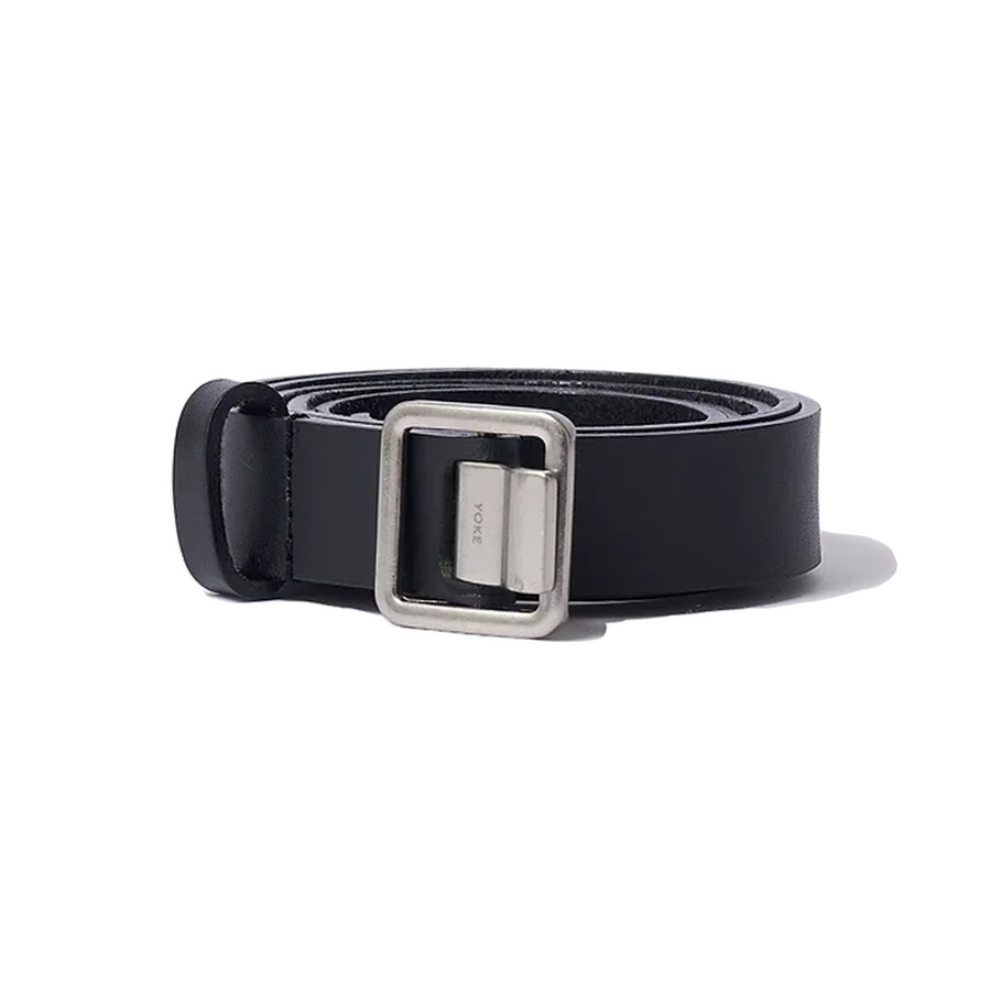 Yoke Leather Narrow Belt Black / Silver