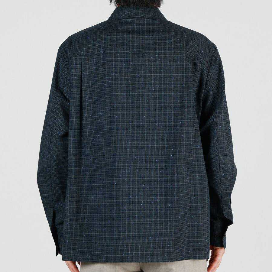 Yoke Plaid Front Zip Shirt Blouson Navy