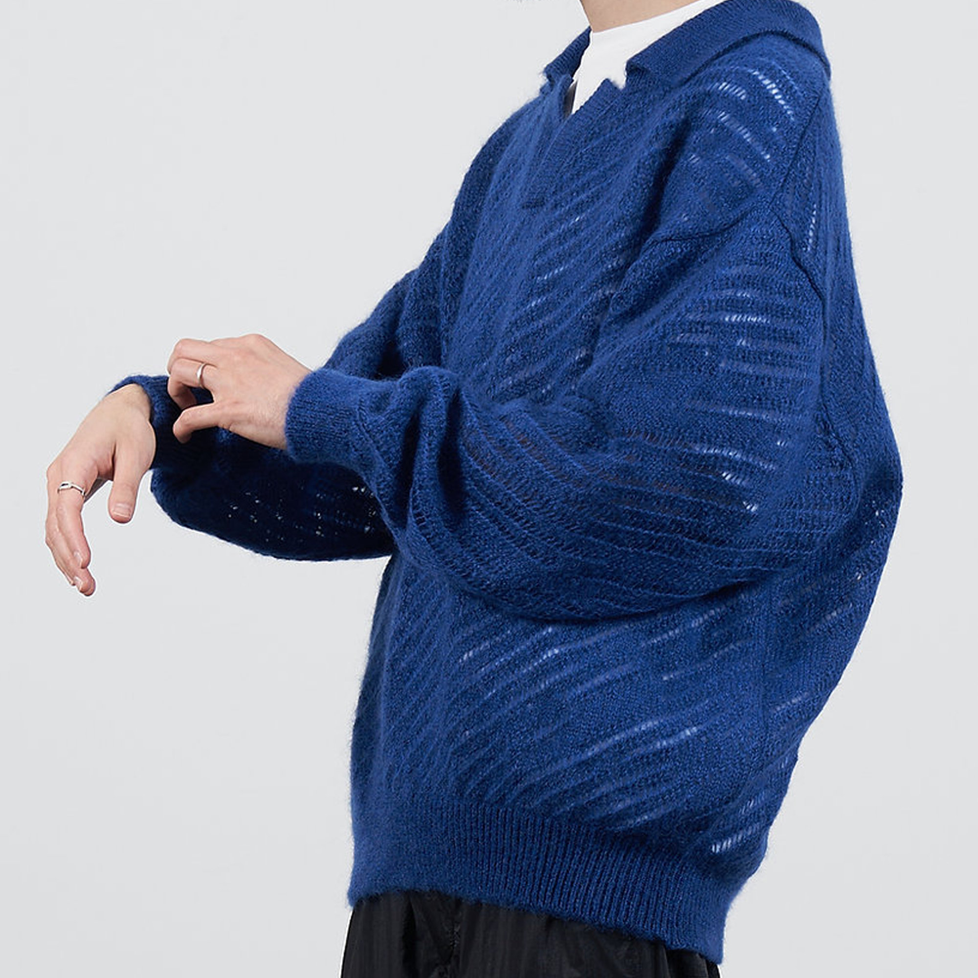 Yoke Silk Mohair Pullover Sweater Royal Blue