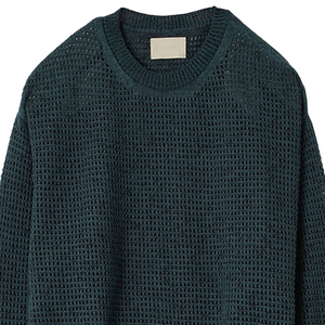 Yoke Mesh Knitted Crewneck Sweater Bottle Green