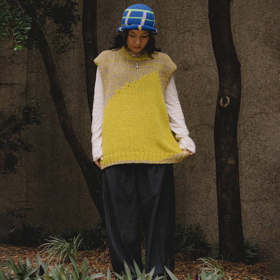 Yoke Intarsia Crewneck Vest Yellow