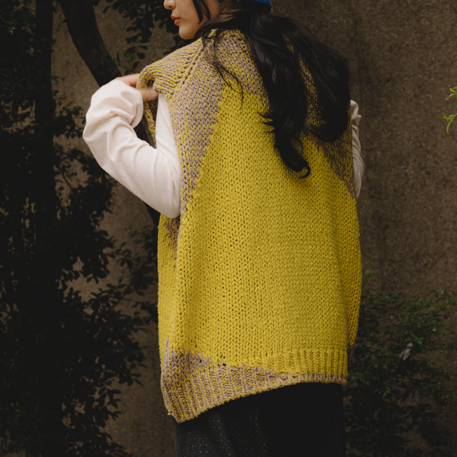 Yoke Intarsia Crewneck Vest Yellow