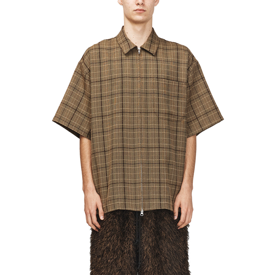Song For The Mute Zip Up Box Shirt Brown/Yvory 251_MSH067_CRCHBRN