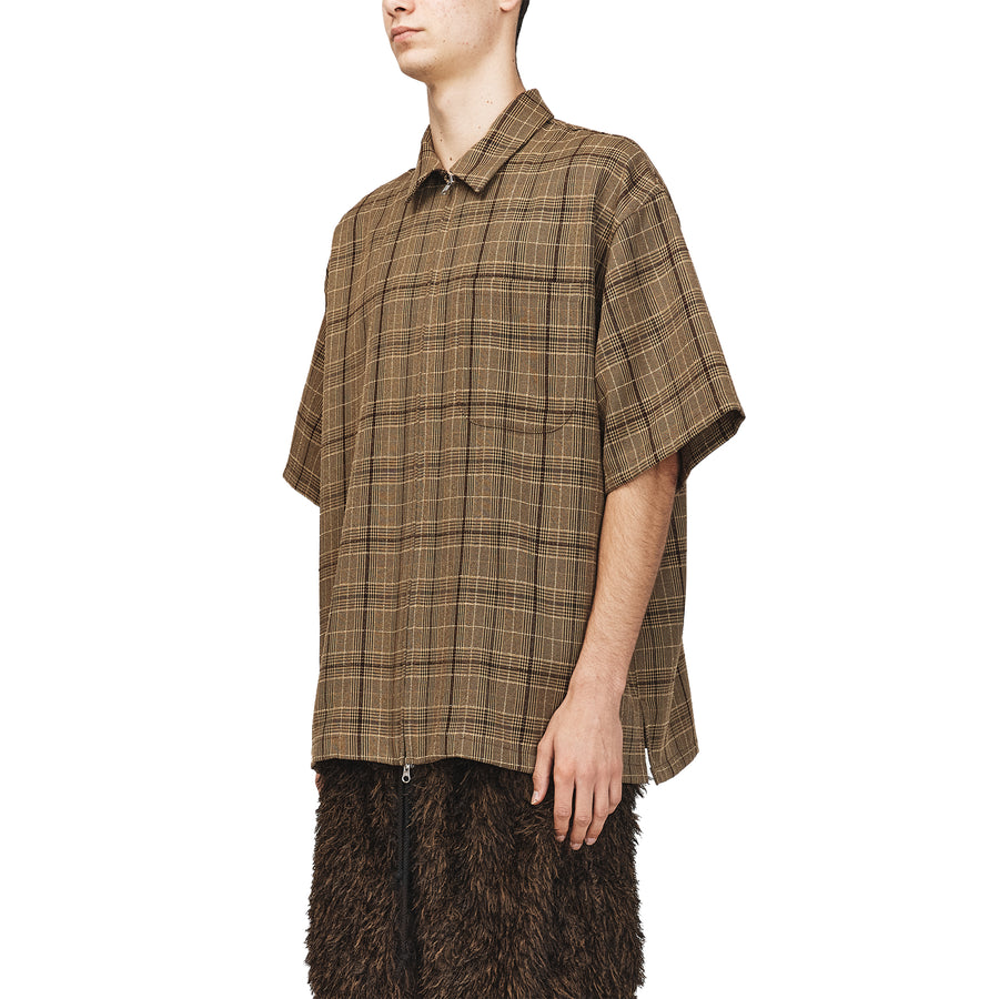 Song For The Mute Zip Up Box Shirt Brown/Yvory 251_MSH067_CRCHBRN