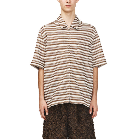 Song For The Mute Zip Up Box Shirt Brown/Yvory 251_MSH067_CRCHBRN