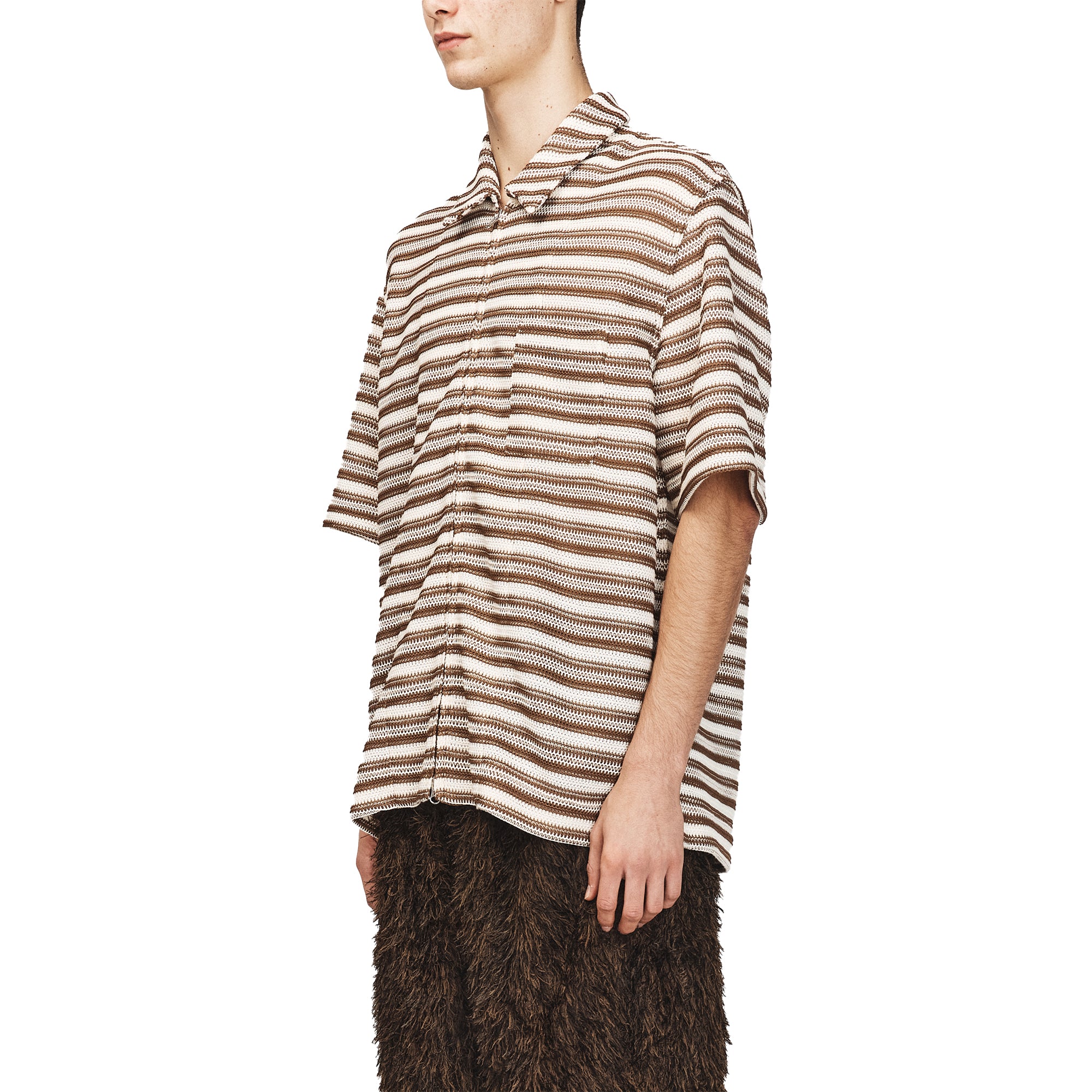 Song For The Mute Zip Up Box Shirt Brown/Yvory 251_MSH067_CRCHBRN