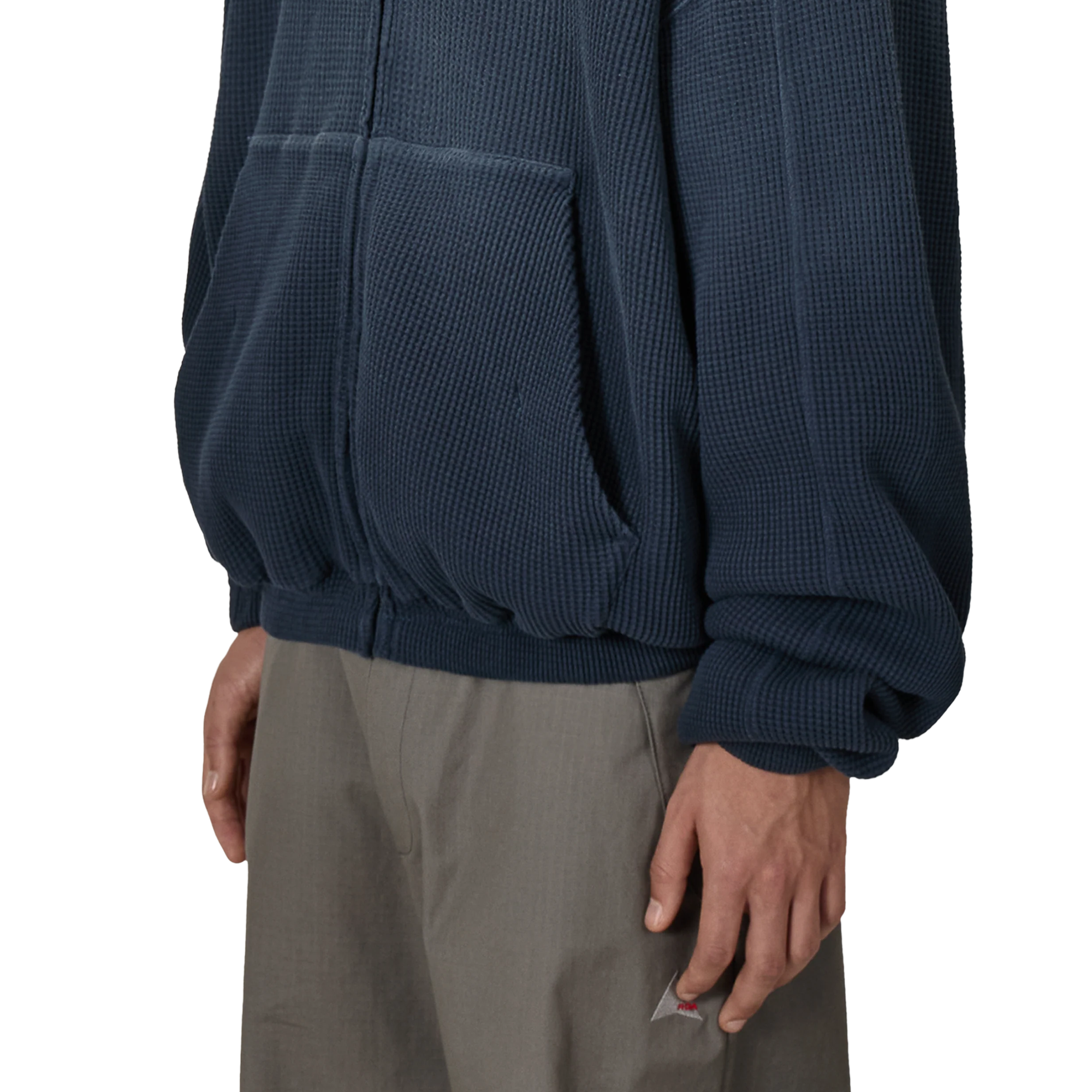ROA Bee Sun Faded Organic Waffle Zip Up Hoodie Navy