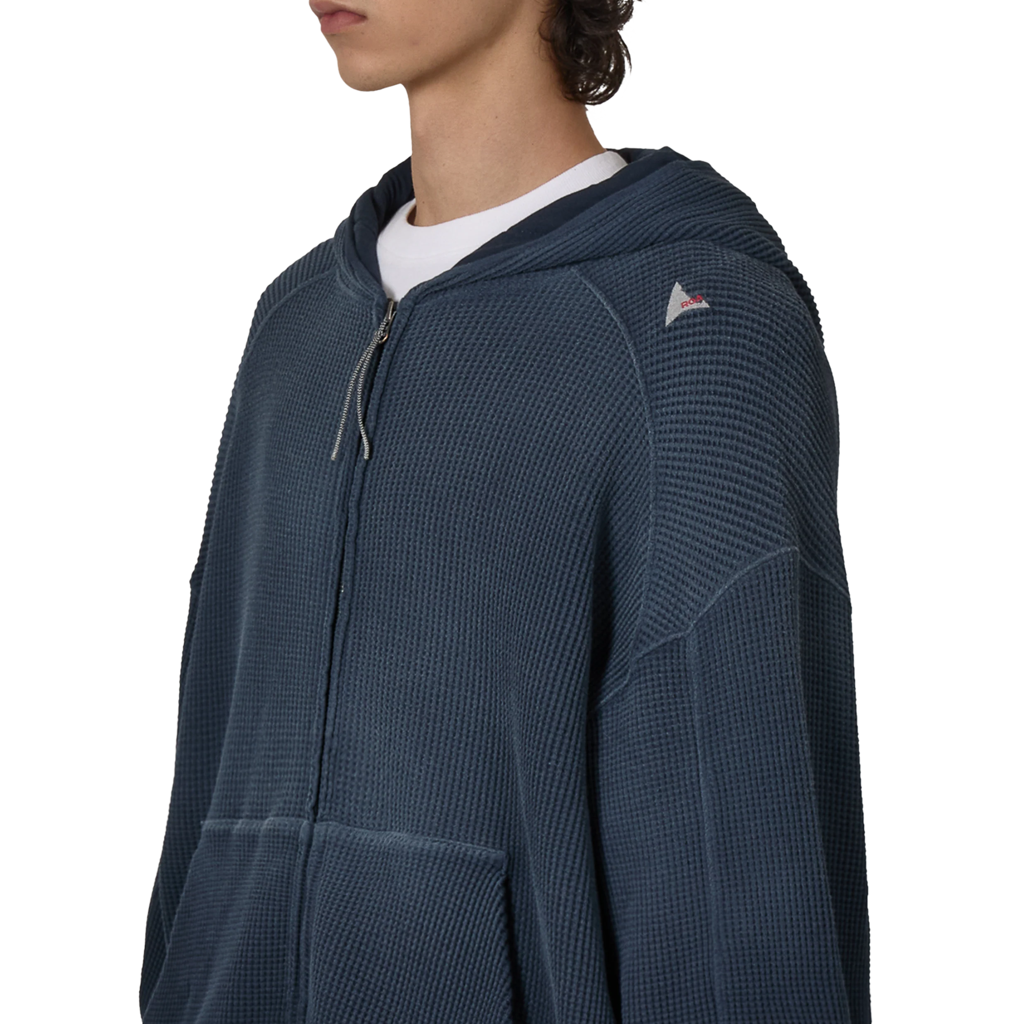 ROA Bee Sun Faded Organic Waffle Zip Up Hoodie Navy