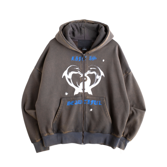 Jungles Jungles Beautiful Life Zip Hoodie Vintage Grey