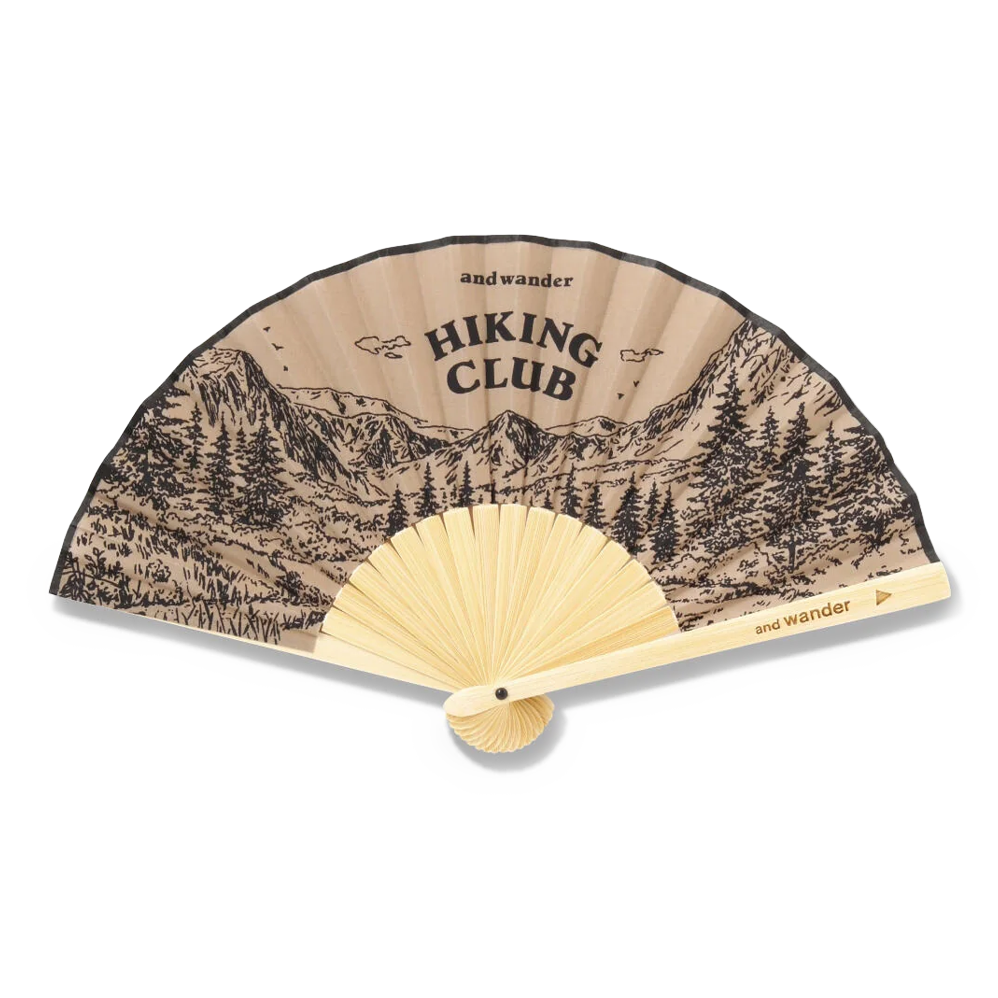 and wander Hiking Club Folding Hand Fan Beige
