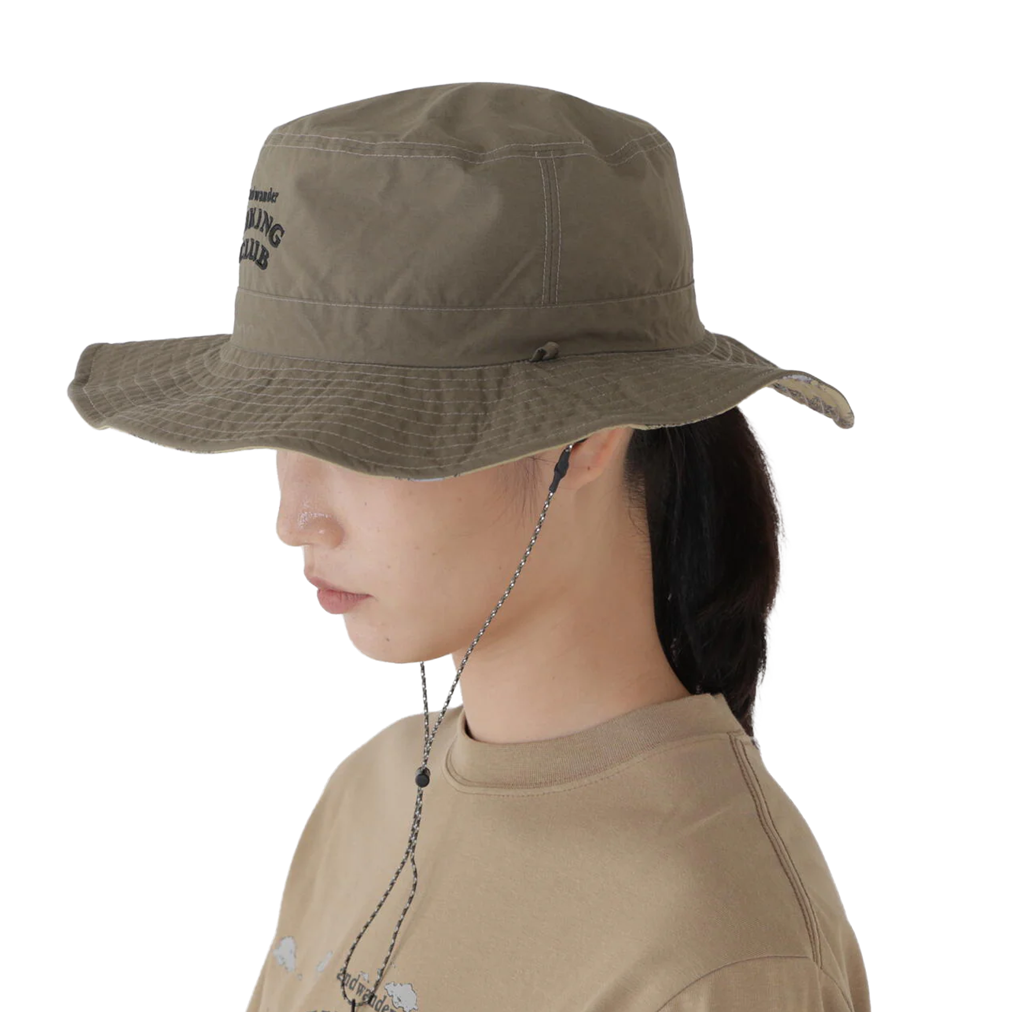 and wander Hiking Club Reversible Hat Beige